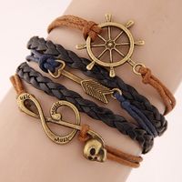 Fashion Retro Creative Anchor Arrow Note Combination Alloy Accessories Handmade Multi-layer Woven Bracelet Wholesale main image 2