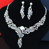 Fashion Metal Bright Luxury Simple Bridal Accessories Bridal Necklace Ear Stud Set sku image 1