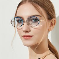 Vintage Oval Sunglasses Crystal Texture Glasses Frameless Sunglasses main image 1