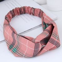 Fashion Sweet Wide-sided Checkered Pattern Simple Cross Elastic Wild Wide-edge Hair Accessories Cheap Hair Band Wholesale main image 3