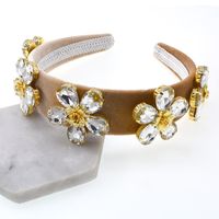 Baroque Cristal Fleurs Instafamous Hairband Boucles D'oreilles Coréenne Style Large Bord Flanelle Fleurs Strass Bandeau Cheveux Accessoires main image 5