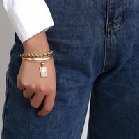 Fashion Jewelry Metal Bracelet Female Open Geometric Hollow Pearl Pendant Bangle main image 1
