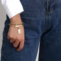 Fashion Jewelry Metal Bracelet Female Open Geometric Hollow Pearl Pendant Bangle main image 3