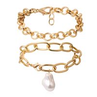 Fashion Jewelry Metal Bracelet Female Open Geometric Hollow Pearl Pendant Bangle main image 5