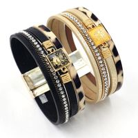 New Fashion Bracelet With Diamond Woven Bracelet Bohemian Magnetic Buckle Pu Leather Multilayer Bracelet For Women main image 2