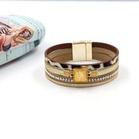 New Fashion Bracelet With Diamond Woven Bracelet Bohemian Magnetic Buckle Pu Leather Multilayer Bracelet For Women main image 3