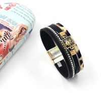 New Fashion Bracelet With Diamond Woven Bracelet Bohemian Magnetic Buckle Pu Leather Multilayer Bracelet For Women sku image 1