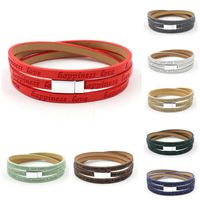New Fashion Leather Strip Lettering Embossed Bracelet Magnetic Buckle Multilayer Printed Pu Leather Multilayer Bracelet main image 1