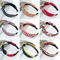 New Hair Accessories Korean Cloth Cross Solid Color Printing Knotted Wide-edge Cheap Headband Wholesale main image 2