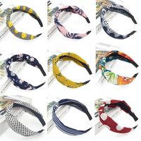 New Hair Accessories Korean Cloth Cross Solid Color Printing Knotted Wide-edge Cheap Headband Wholesale main image 3