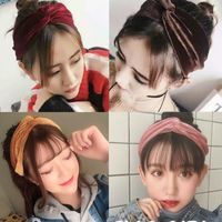 Koreanische Herbst Und Winter Einfache Reine Farbe Gold Samt Kreuz Haarband Elastische Stretch Retro Süße Kopfschmuck Stirnband Hersteller main image 1