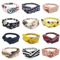 Spring New Hair Accessories Pure Color Fabric Floral Stripe Cross Hair Band Wholesale main image 1