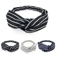 Spring New Hair Accessories Pure Color Fabric Floral Stripe Cross Hair Band Wholesale main image 3