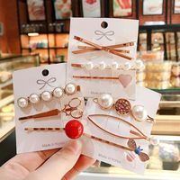 Korean Retro Metal Pearl Love Word Clip Set Sweet Geometric Alloy Hair Clip Cheap Edge Clip Women main image 2