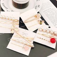 Korean Retro Metal Pearl Love Word Clip Set Sweet Geometric Alloy Hair Clip Cheap Edge Clip Women main image 5