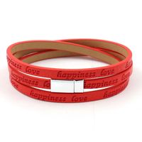 New Fashion Leather Strip Lettering Embossed Bracelet Magnetic Buckle Multilayer Printed Pu Leather Multilayer Bracelet sku image 1
