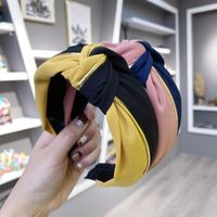 Korean Simple New Hair Accessories Hit Color Stitching Gold Rim Middle Knot Kinks Wide Edge Cheap Hair Hoop Ladies Wholesale main image 3