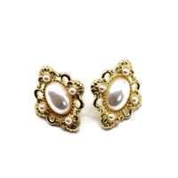 White Engraved Pattern Hollow Pearl Ear Clips 925 Silver Pin Earrings Oval Ear Clips main image 6