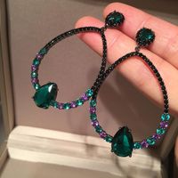 Drop Earrings Emerald Light Luxury Oval S925 Silver Pin Black Earrings Round Face main image 4