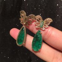 Golden Butterfly Earrings Hollow Super Fairy Emerald Tourmaline Earrings S925 Silver Needle Luxury Exaggeration Large Earrings main image 5