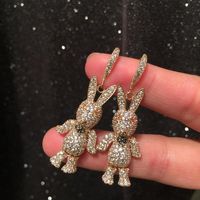 Boucles D'oreilles De Lapin Femelle Creative Doux Mignon Grandes Oreilles Gouttes Pour Les Oreilles En Argent Sterling Aiguille De Luxe Micro Incrusté Zircon Visage Rond Boucles D'oreilles main image 2