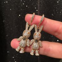 Rabbit Earrings Female Cute Big Ear Earrings S925 Silver Needle Luxury Micro Inlaid Zircon Round Face Earrings main image 3