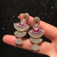 Scallop Earrings Round Face Earrings Light Luxury Micro-set Zircon Three-dimensional Gradient Purple Pink Skirt Earrings main image 1