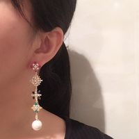 Long Flower Earrings  Long Tassel Sweet S925 Silver Needle Elegant Pearl Earrings main image 3