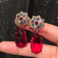 Red Water Drop Earrings Luxury Elegant S925 Silver Pin Colored Camellia Champagne Large Earrings main image 4