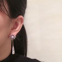 Small Flower Earrings Female Elegant Luxury Micro Inlaid Zircon Long Fringed Water Drop Earrings main image 3