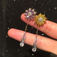 Small Flower Earrings Female Elegant Luxury Micro Inlaid Zircon Long Fringed Water Drop Earrings main image 5