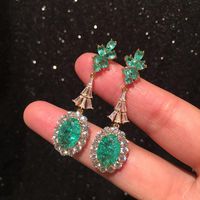 Green Earrings Vintage Luxury Micro Inlaid Zircon Elegant S925 Silver Pin Earrings main image 1