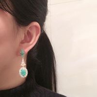 Green Earrings Vintage Luxury Micro Inlaid Zircon Elegant S925 Silver Pin Earrings main image 3