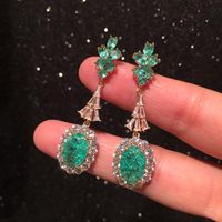 Green Earrings Vintage Luxury Micro Inlaid Zircon Elegant S925 Silver Pin Earrings main image 4