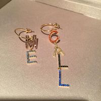 Color English Alphabet Earrings Asymmetric Micro-inlaid Zircon Long Tassel Gradient S925 Silver Pin Circle Earrings main image 3