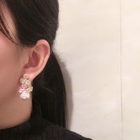 Colorful Flower Earrings S925 Silver Needle Luxury Leaf Pearl Earrings main image 3