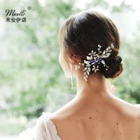 New Bridal Jewelry Simple Hair Comb Handmade Pearl Blue Diamond Inserted Comb Banquet Headwear Accessories main image 1