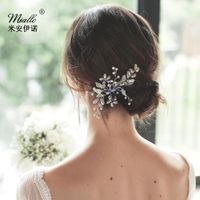 New Bridal Jewelry Simple Hair Comb Handmade Pearl Blue Diamond Inserted Comb Banquet Headwear Accessories main image 4