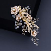 Frosted Crystal Pearl Edge Clip Vintage Court Wind Golden Flower Hair Clip Bride Hairpin Wholesale main image 3