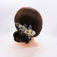 Clip De Borde De Perla De Cristal Esmerilado Vintage Court Wind Golden Flower Hair Clip Bride Hairpin Wholesale main image 5