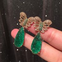 Golden Butterfly Earrings Hollow Super Fairy Emerald Tourmaline Earrings S925 Silver Needle Luxury Exaggeration Large Earrings sku image 1