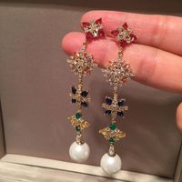 Long Flower Earrings  Long Tassel Sweet S925 Silver Needle Elegant Pearl Earrings sku image 1