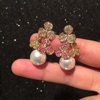 Colorful Flower Earrings S925 Silver Needle Luxury Leaf Pearl Earrings sku image 1