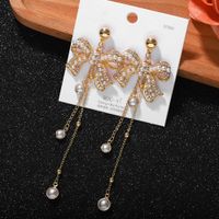 Korean Fashion Exquisite Bow Earrings Female New Chain Tassel Rhinestone Silver Needle Earrings main image 1