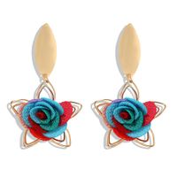 Exquisite Hollow Fabric Flower Earrings Female Korean Fashion New Alloy Pentagram Earrings Female main image 6