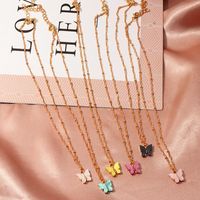 Fashion Women&#39;s Necklace Wholesale Colorful Acrylic Butterfly Necklace Sweet Clavicle Chain Necklace main image 3