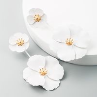 Korean Fashion Sweet Exaggerated Inlay Earrings Boho Alloy Flower Long Earrings sku image 1
