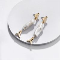 Fashion Women's Earring Wholesale Alloy Natural Shell Pearl Fish Female Earrings New sku image 1