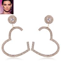 Fashion Jewelry Fashion Metal Bright Diamond Love Heart Exaggerated Earrings Wholesale sku image 1