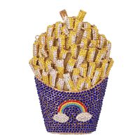 Fashion Women's Bag New Metal Diamond Women's Bag Fries Shape Rainbow Pattern Gem Bag Dinner Bag Rhinestone Clutch sku image 5